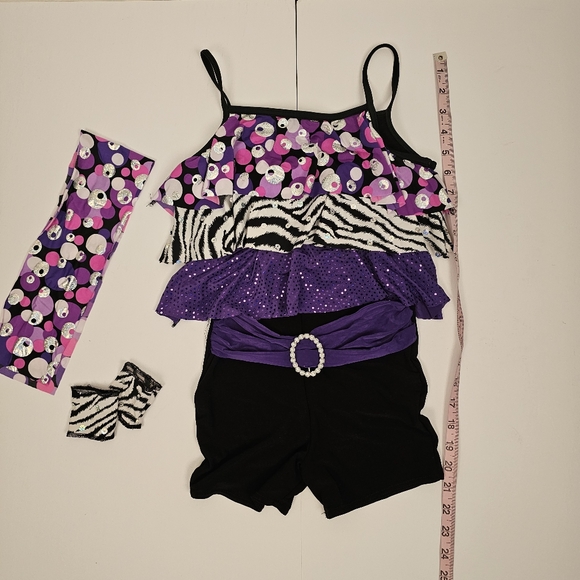 Weissman purple frilled 4-way stretch shorts bodysuit jazz dance costume sz MC - Picture 4 of 6